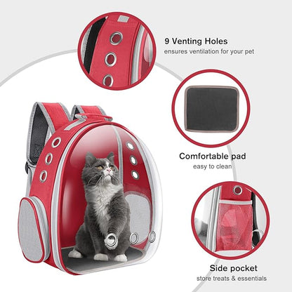 Cat Carrier Backpack Portable Pet Travel Solution Pet Carrier Dog Carrier Backpack Bag Space Capsule for Small Medium Cat Puppy Dog Travel Hiking Walking Camping Up to 17Lb (Red)