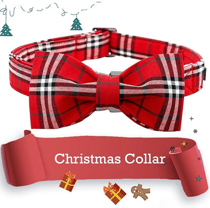 Lionheart glory Christmas Plaid Dog Collar, Red Dog Bow Collar Adjustable Soft and Comfortable Bowtie Collars for Large Dogs Girl or Boy Pet Gift Fall Collar Dog Bow