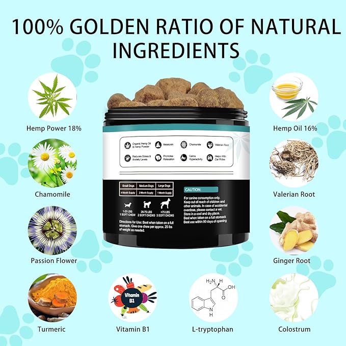 Hemp Calming Chews for Dogs 100% Golden