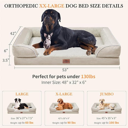 XXL Dog Bed Waterproof, Extra Large Dog Beds Orthopedic Foam, Washable Dog Sofa Bed Pet Bed with Removable Cover & Non-Slip Bottom(XX-Large,Beige)