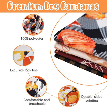 Fall Dog Bandana 2 Pack Halloween Dog Bandanas Thanksgiving Pumpkin Pet Scarf Reversible Fall Triangle Bibs Soft Cotton Boy Girl Dog Bandanas for Small, Medium, Large Dogs (Large)