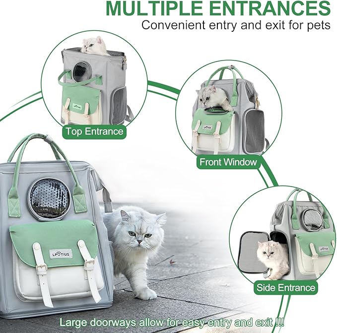 Cat Carrier Backpack Dog Backpack Carrier for Small Dogs, Breathable Pet Carrier Backpack with Harness, Lightweight and Portable for Travel Hiking and Outdoor, Mint Green