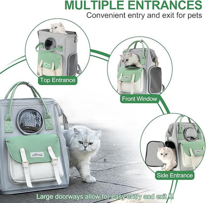 Cat Carrier Backpack Dog Backpack Carrier for Small Dogs, Breathable Pet Carrier Backpack with Harness, Lightweight and Portable for Travel Hiking and Outdoor, Mint Green