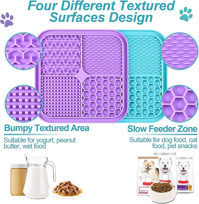 2PCS Licking Mat for Dogs with Suction Cups, Premium Lick Pad for Anxiety Relief, Slow Feeder Dog Bowls, Perfect for Bathing, Grooming and Training