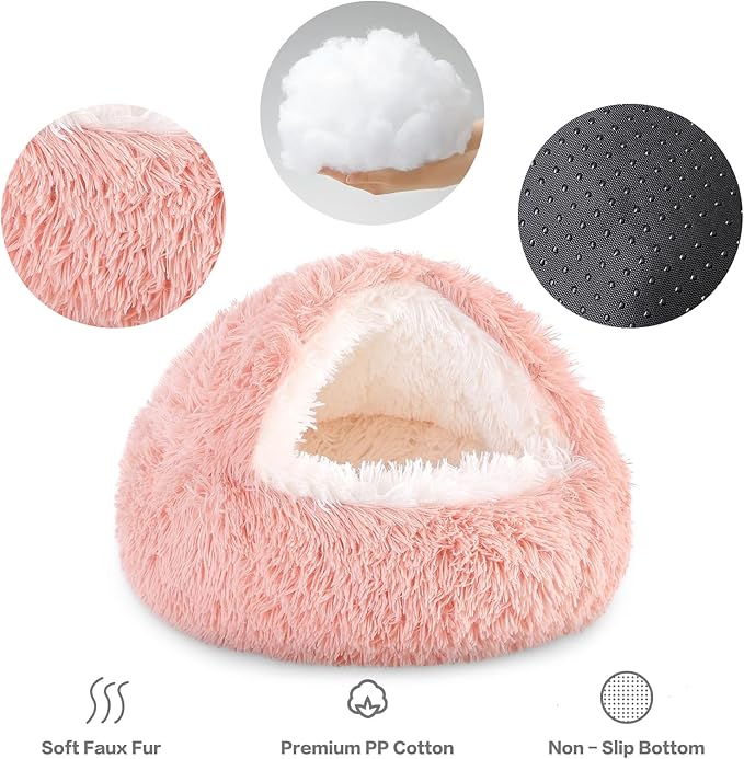 NOYAL Dog Bed Round Hooded Plush Cat Cave