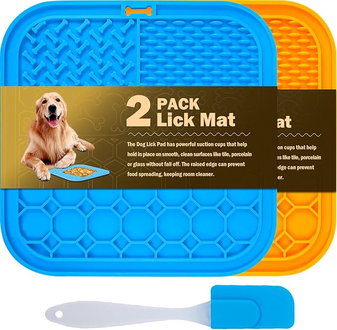 2 PCS Lick Mat for Dogs, Slow Feeder Licking Mat, Anxiety Relief Lick Pad with Suction Cups for Peanut Butter Food Treats Yogurt, Pets Bathing Grooming Training Calming Dog Bowl Mat