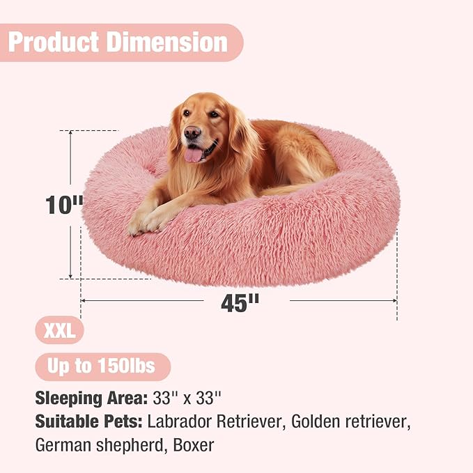 Veehoo Calming Dog Bed for Extra Large Dogs 150 lbs 45", Pink