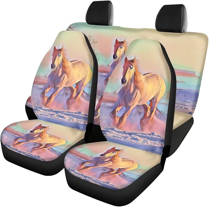 Horse Vehicle Seat Covers Set Front Back Seat 4 Travel