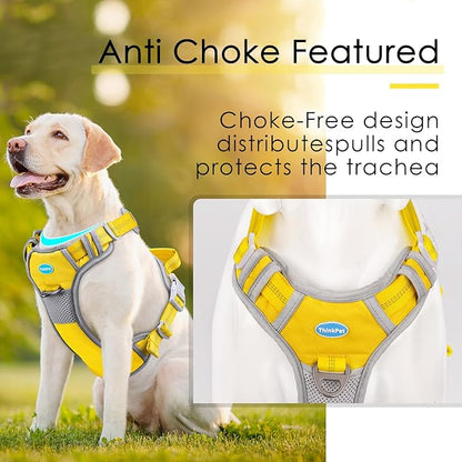 ThinkPet No Pull Harness Breathable Sport Harness with Handle-Dog Harnesses Reflective Adjustable for Medium Large Dogs,Back/Front Clip for Easy Control L Yellow