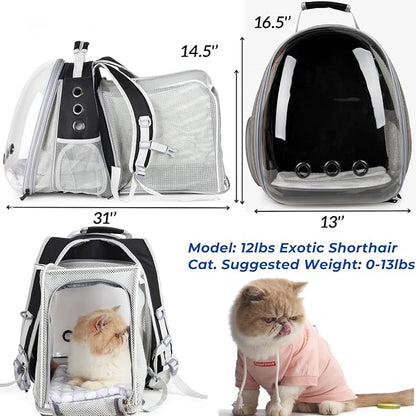 Lollimeow Cat Carrier Backpack, Bubble Dual Expandable Backpack Carrier, Pets and Small Dogs,Airline-Approved, Designed for Travel, Hiking, Walking & Outdoor Use (Dual Expandable-Black)