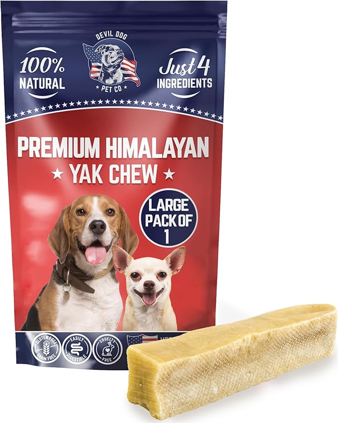 Devil Dog Pet Co. Himalayan Yak Chews – Large 1 Pack, Yak Cheese Dog Chews, 100% Natural & Healthy, Odor Free, Long Lasting, Yak Chew Treats – Premium Yak Milk Dog Chew, Yak Bones for Dogs