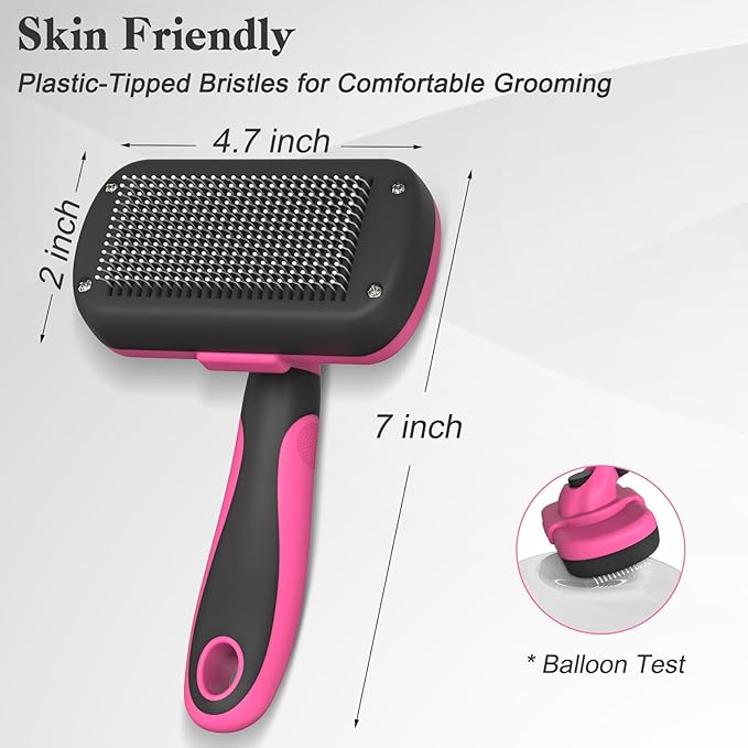 Swihauk Self Cleaning Slicker Brush for Dogs & Cats - Skin Friendly Grooming, Deshedding, Hair Removal for Puppies & Long/Short Haired Pets, Pet Supplies Accessory, Pink