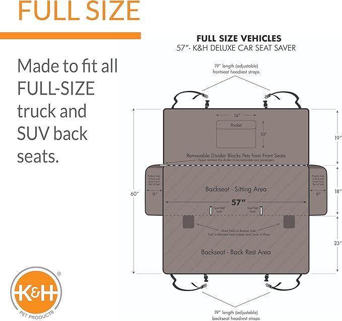K&H Pet Products Deluxe Car Seat Saver Gray Full Size 57 Inches