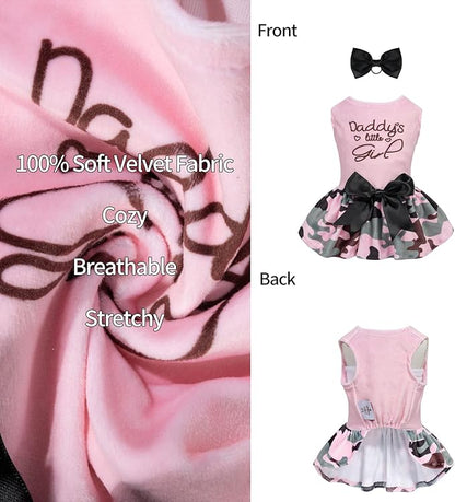 CuteBone Daddy's Little Girl Dog Dress for Small Dogs Pink Skirt Puppy Velvet Dresses Dog Clothes CVA21S-D