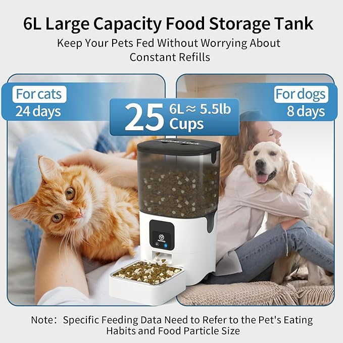 5G WiFi Automatic Cat Feeders: Smart Automatic Cat Food Dispenser with Slow Feeding Mode, Detachable for Easy Cleaning, Pet Feeder with Alexa, 1-30 Meals Per Day for Multiple Pets (6L/25 Cup)