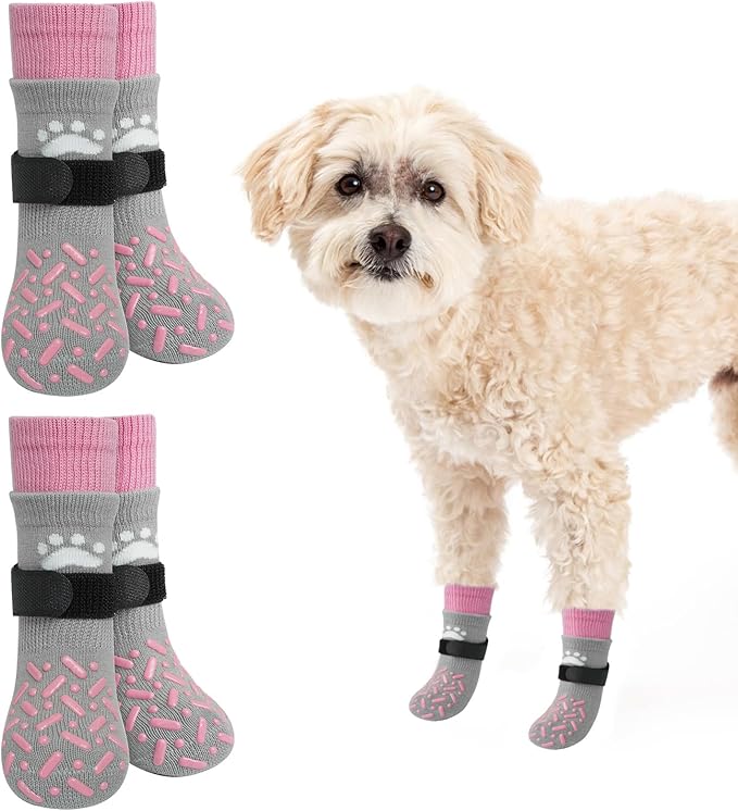 SCENEREAL Dog Socks to Prevent Licking Paws for Hot Pavement, Anti Slip Long Dog Grip Socks for Hardwood Floors, Dog Shoes Booties&Paw Protector for Small Medium Large Senior Dog, Pet Socks for Wounds