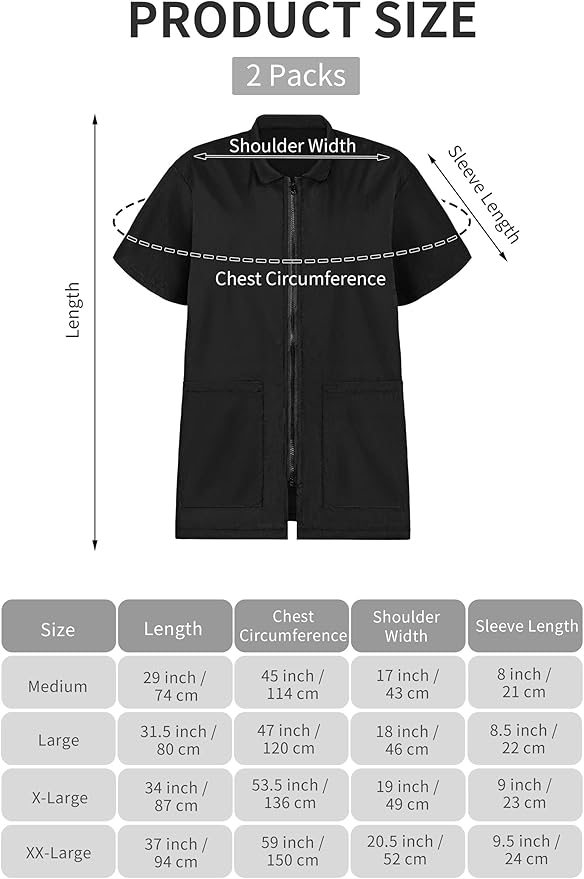 2 Pack Pet Grooming Work Clothes Water Resistant Pet Grooming Smock Workwear with Full Zipper Short Sleeves Pet Groomer Uniforms Black Pet Smock Clothes for Pet Shop Men Women