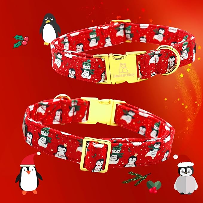 Lionheart glory Christmas Dog Collar, Red Dog Bow Collar Penguin Adjustable Soft and Comfortable Bowtie Collars for Medium Dogs Girl or Boy Pet Gift Fall Collar Dog Bow