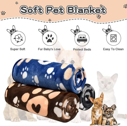 1 Pack 3 Dog Blankets for Small Dogs, Soft Fleece Dog Blanket Fluffy Pet Blanket Warm Sleep Mat Cute Paw Print Puppy Cat Blanket, Flannel Throw for Washable Dog Bed, Blanket for Dogs, 30"X20"