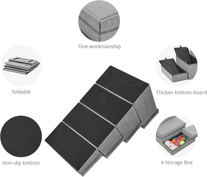 4 Steps Dog Stairs for High Bed & Couch,Dog Steps for Large Medium & Small Dogs with 4 Storage Boxes,Folding Pet Stairs for Car Up to 90 Pound