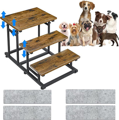 4 -Tier Adjustable Pet Dog Stairs for High Bed & Couch, Vintage Wood Dog Steps for Medium & Small Dog,Deform 4 Step to 3 Step Dog Stair, Older Dogs,Height-Adjustable and Stable Pet Steps