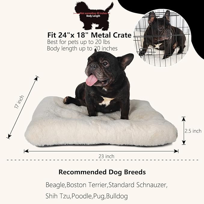 Small Washable Dog Bed Deluxe Plush Dog Crate Beds with Zipper fit Small Breed Pets 24 inch Wash,24 x 18 Cream