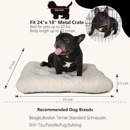 Small Washable Dog Bed Deluxe Plush Dog Crate Beds with Zipper fit Small Breed Pets 24 inch Wash,24 x 18 Cream