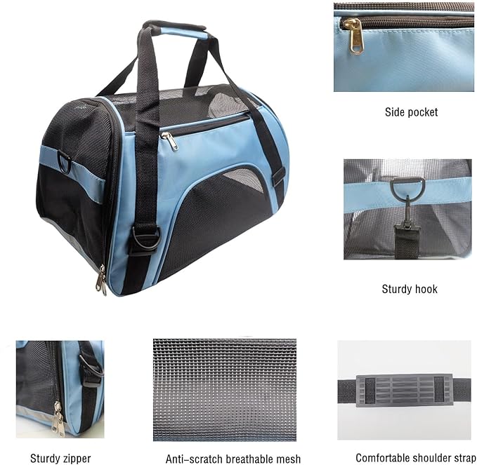 Pet Carrier Airline Approved Cat Carrier Dog Carrier for Medium Small Cats Small Puppy Kitten,Dog Cat Pet Travel Carrier (Small, Blue)