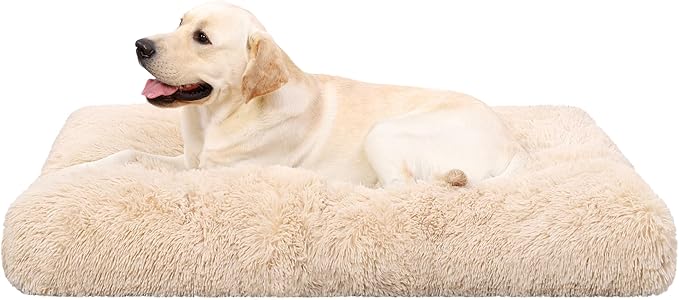 KSIIA Dog Crate Bed Washable Dog Beds for Extra Large Dogs Deluxe Plush Fluffy Comfy Thick Kennel Pad Anti-Slip & Anti-Scratch Pet Sleeping Mat 41 x 27 Inch,