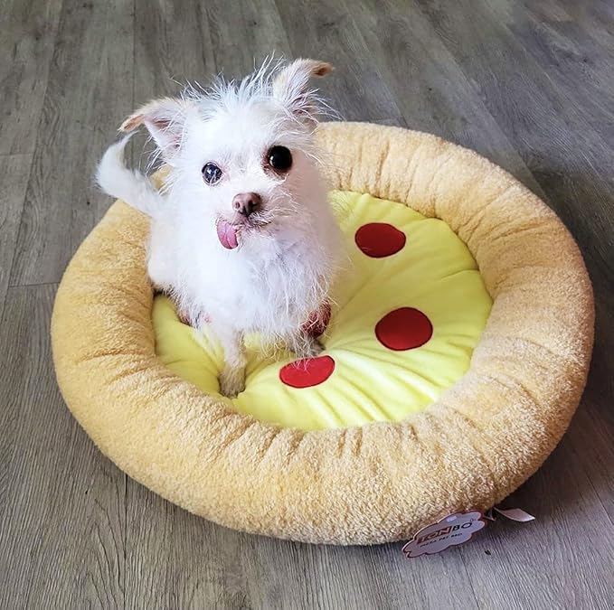 TONBO Soft Plush Small Cute and Cozy Food Dog Cat Bed, Washer and Dryer Friendly (Pizza)