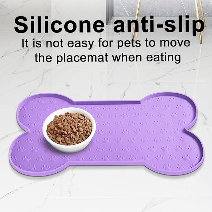 Dog Food Mat Anti-Slip Silicone Dog Bowl Mat Thicker Pet Placemat Waterproof Cat Feeder Pad with Raised Edge Puppy Kitten Feeding Mats Suitable Small Medium-Sized Dogs Cats Eating Tray