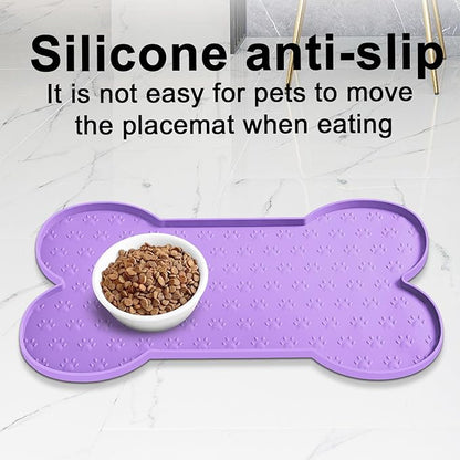 Dog Food Mat Anti-Slip Silicone Dog Bowl Mat Thicker Pet Placemat Waterproof Cat Feeder Pad with Raised Edge Puppy Kitten Feeding Mats Suitable Small Medium-Sized Dogs Cats Eating Tray