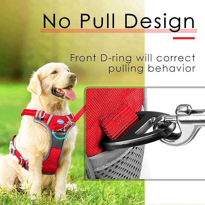 ThinkPet No Pull Harness Breathable Sport Harness with Handle-Dog Harnesses Reflective Adjustable for Medium Large Dogs,Back/Front Clip for Easy Control M Dark Red