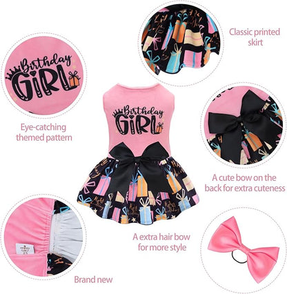 CuteBone Birthday Dog Dresses Velvet Holiday Small Dogs Clothes Onesie Pet Apparel Girl Puppy Skirt with Bow Hair Rope CVA48XXS-D