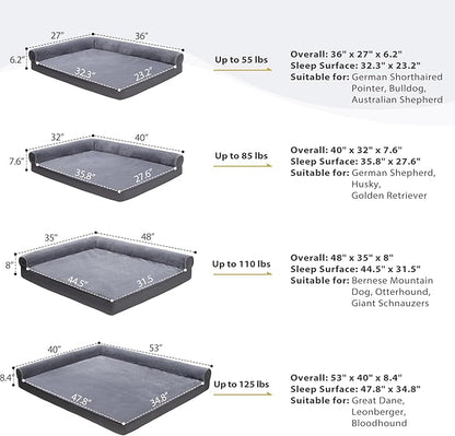 KSIIA Orthopedic Dog Bed Waterproof Dog Beds for Extra Large Dogs Flannel Bolster Dog Couch Bed with Egg Crate Foam Removable Washable Cover & Nonskid Bottom 53 x 40 Inch,