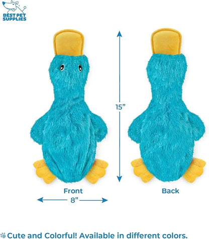 Best Pet Supplies Crinkle Dog Toy for Small, Medium, Cute No Stuffing Duck with Soft Squeaker, Fun for Indoor Puppies and Senior Pups, Plush No Mess Chew and Play - Turquoise, Large