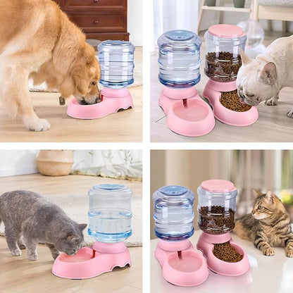 2 Pack Automatic Cat Feeder and Water Dispenser in Set Gravity Food Feeder and Waterer Pet Food Bowl for Small Medium Dog Pets Puppy Kitten Big Capacity 1 Gallon x 2