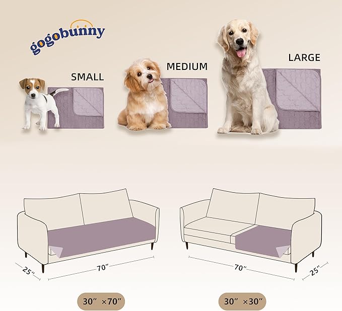 gogobunny 100% Double Sided Waterproof Dog Blanket Soft Pet Bed Cover Reversible Protect Furniture Couch Sofa Car for Puppy Large Dog Cat (Dark Sea Fog/Light Sea Fog 30x70 Inch 1))