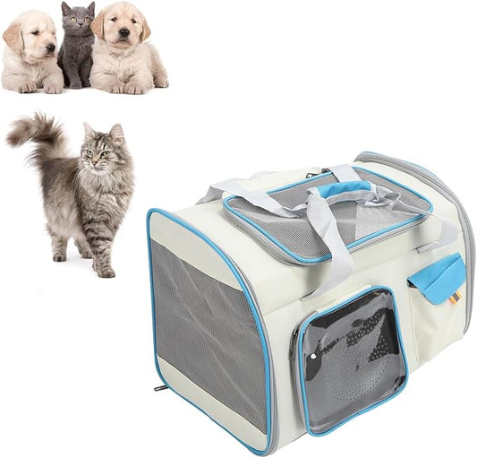 Pet Carrier Large Capacity, 20x12x13inch Cat Dog Carrier with Dual Shoulder Straps, Protable and Breathable Pet Travel Backpack, for Large and Medium Cats Dogs (White and Blue)