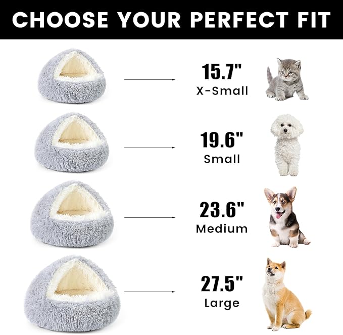 NOYAL Dog Bed Round Hooded Plush Cat Cave