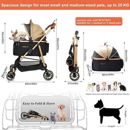 MILA&LOUIS 3 in 1 Folding Pet Stroller 4 Wheels 30lbs, Dog/Cat