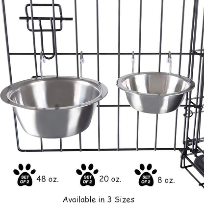 PETMAKER Stainless-Steel Hanging Pet Bowls for Dogs & Cats-Cage, Kennel, & Crate Large Feeder Dishes for Food & Water-Set of 2, 48oz Each