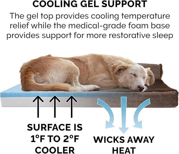 Furhaven Cooling Gel Dog Bed for Large/Medium Dogs w/ Removable Bolsters & Washable Cover 55 lbs