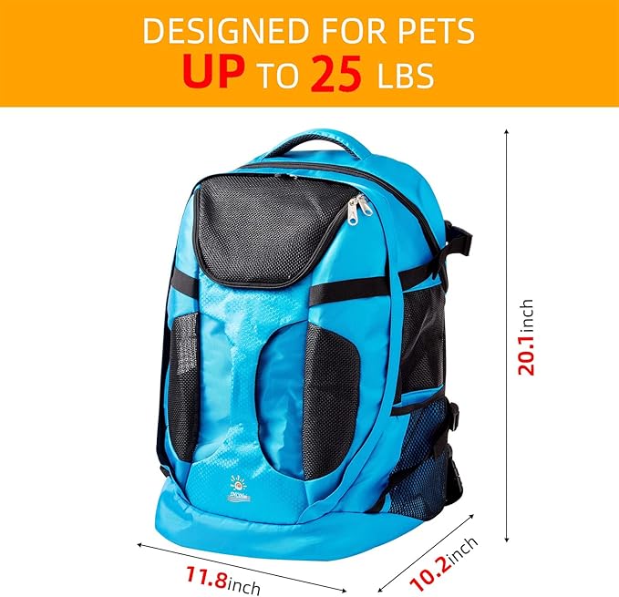 Dog Carrier Backpack Pet Carrier Backpacks for Small Medium Dogs Cats Travel&Hiking Carrier Bag with Safety Leash Ventilations Space Double-Layer Structure (New Sky Blue)