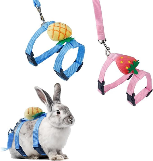 2 PCS Adjustable Rabbit Harness and Leash Set, Bunny Clothes for Rabbits, Small Pet Cute Vest Harness Leash with Decoration for Bunny Ferret Small Pets (Yellow and Red)