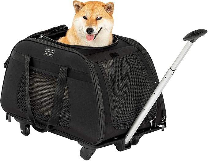 PETSFIT Extra Large Pet Carrier with Wheels Designed for 2 Small Dogs/Multiple Kittens/Medium Dogs with Adjustable Safety Rope & Waterproof Bottom (𝑵𝒐𝒕 𝑨𝒊𝒓𝒍𝒊𝒏𝒆 𝑨𝒑𝒑𝒓𝒐𝒗𝒆𝒅)