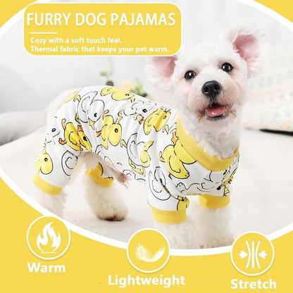 Fall Dog Pajamas Sweaters for Small Dogs Fleece Dog Onesie Stretchy Puppy Sweater Warm Small Dog Clothes Dog Pjs Pet Apparel,XXS Dog Clothes,Yellow Duck