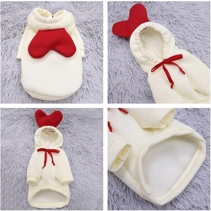 Dog Christmas Halloween Costumes,Dog Hoodies for Small Dogs Cats, Cat Puppy Outfits,Yorkie Chihuahua Pomeranian Clothes (X-Small, White-Heart)