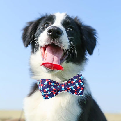 American Flag Dog Collar with Bow Tie 4th of 8-12in
