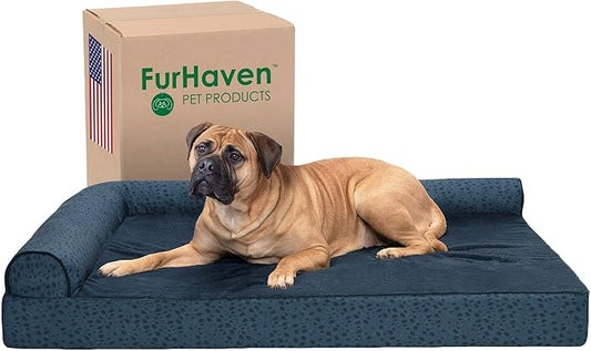 Furhaven Memory Foam Dog Bed for Large Dogs w/ Removable Bolsters & Washable Cover 125 lbs